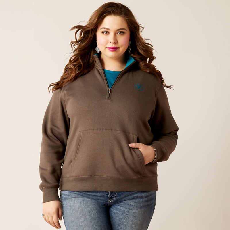 Ariat Women's Logo 1/2 Zip Sweatshirt - Banyan Bark-1